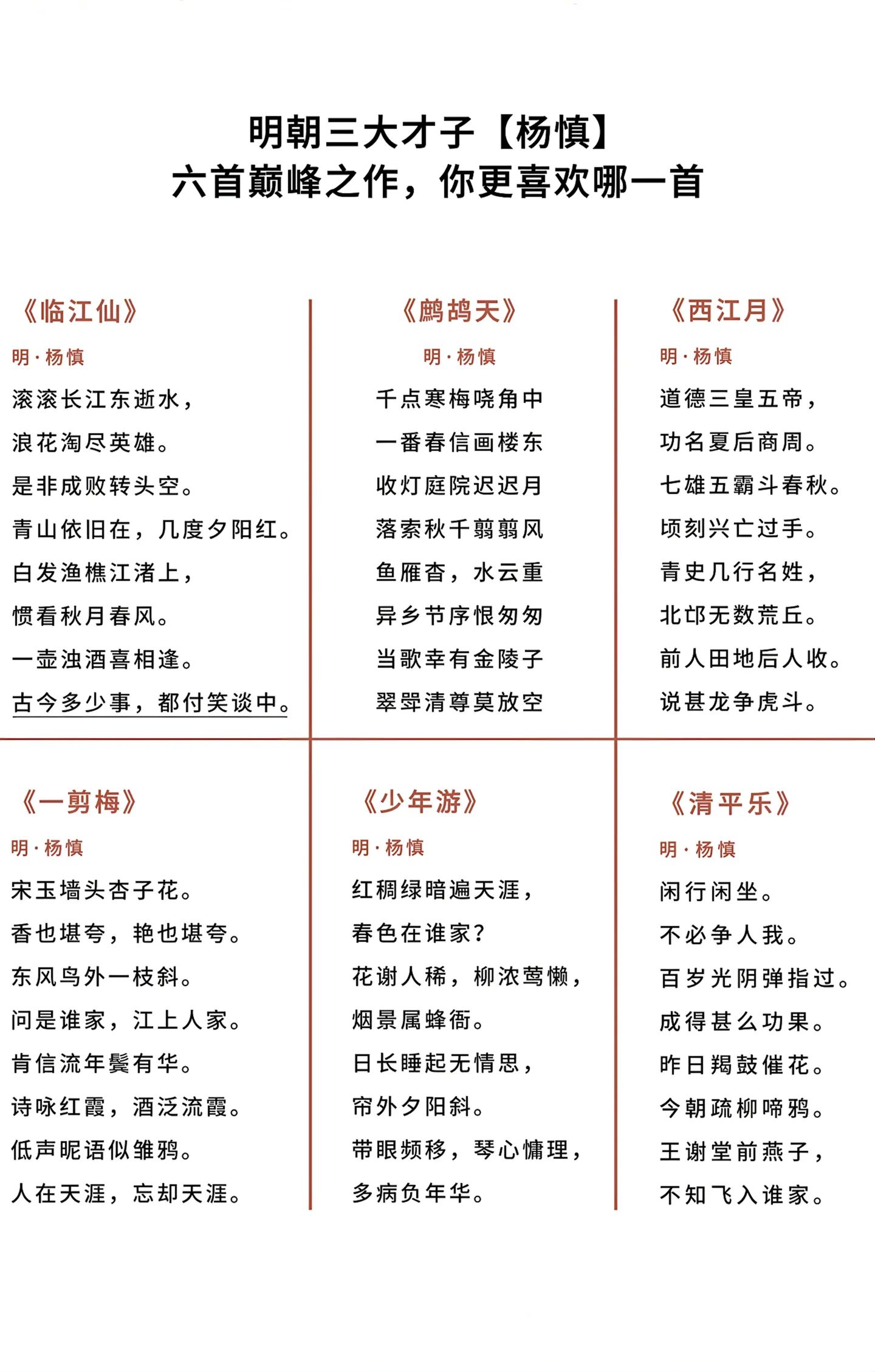 明朝才子杨慎六大巅峰诗词