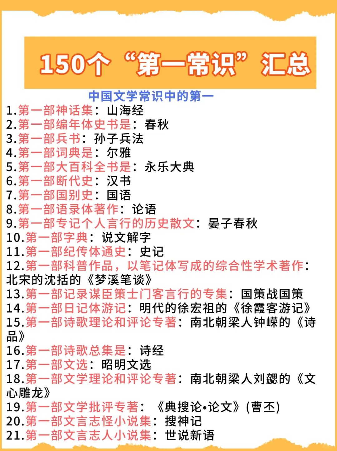 文学常识中的150个第一