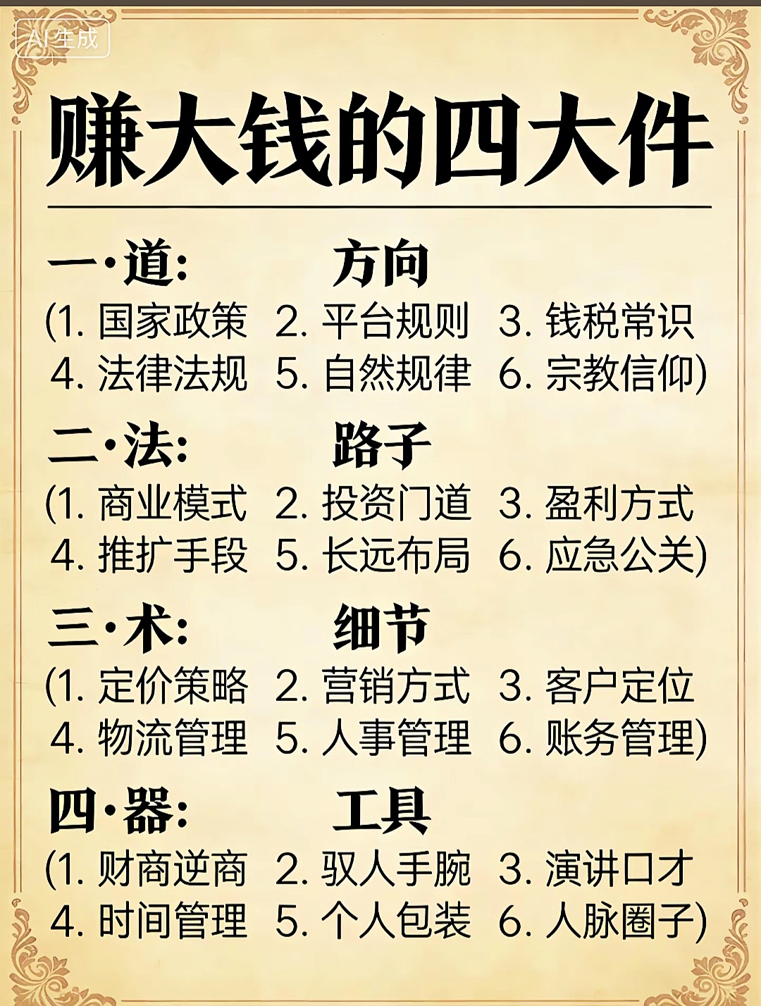 赚钱四大件：道法术器